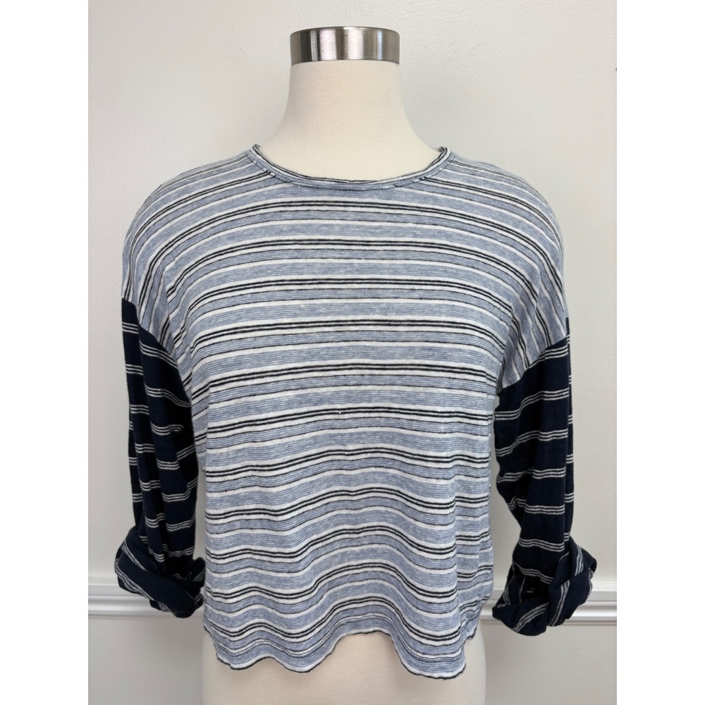 J. Crew Relaxed Linen Long Sleeve T-Shirt Stripe Size M SPR2026 Coastal Nautical